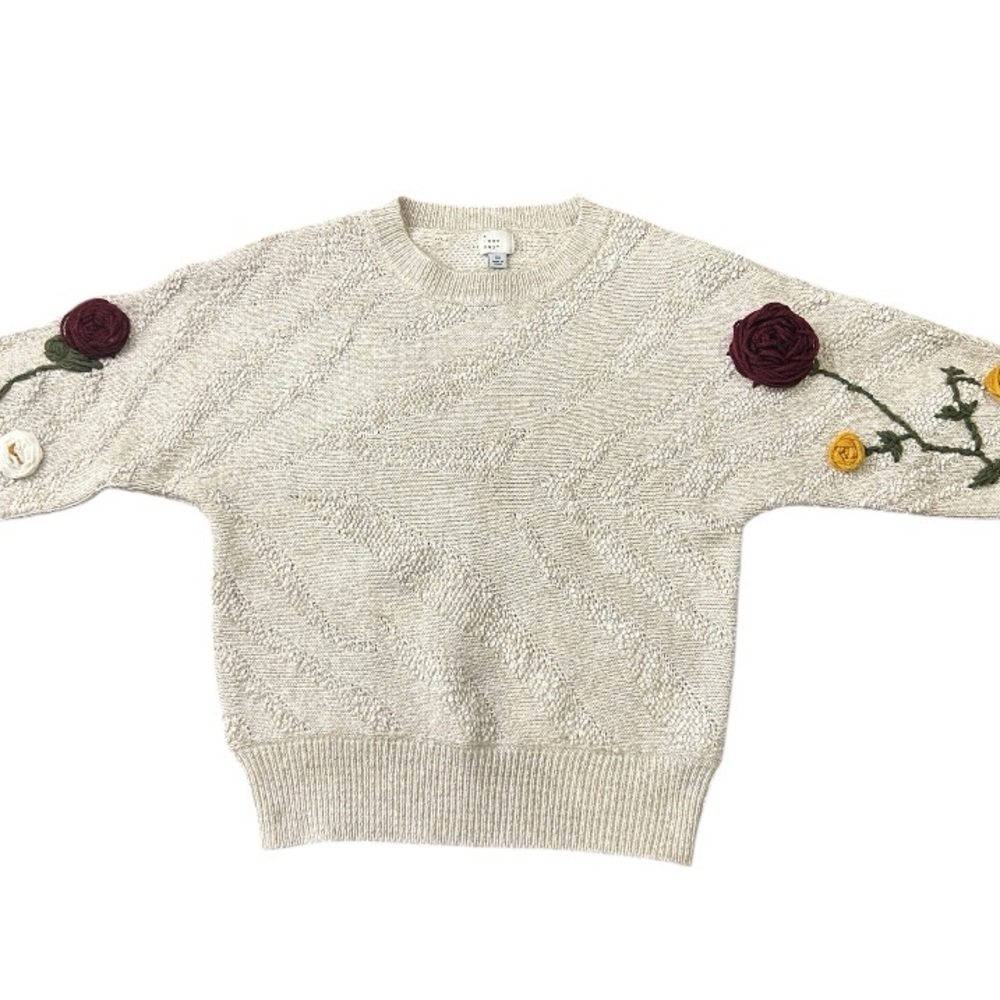 A New Day Floral Crew Neck Knit Textured Sweater Oatmeal Size XS - Picture 6 of 13